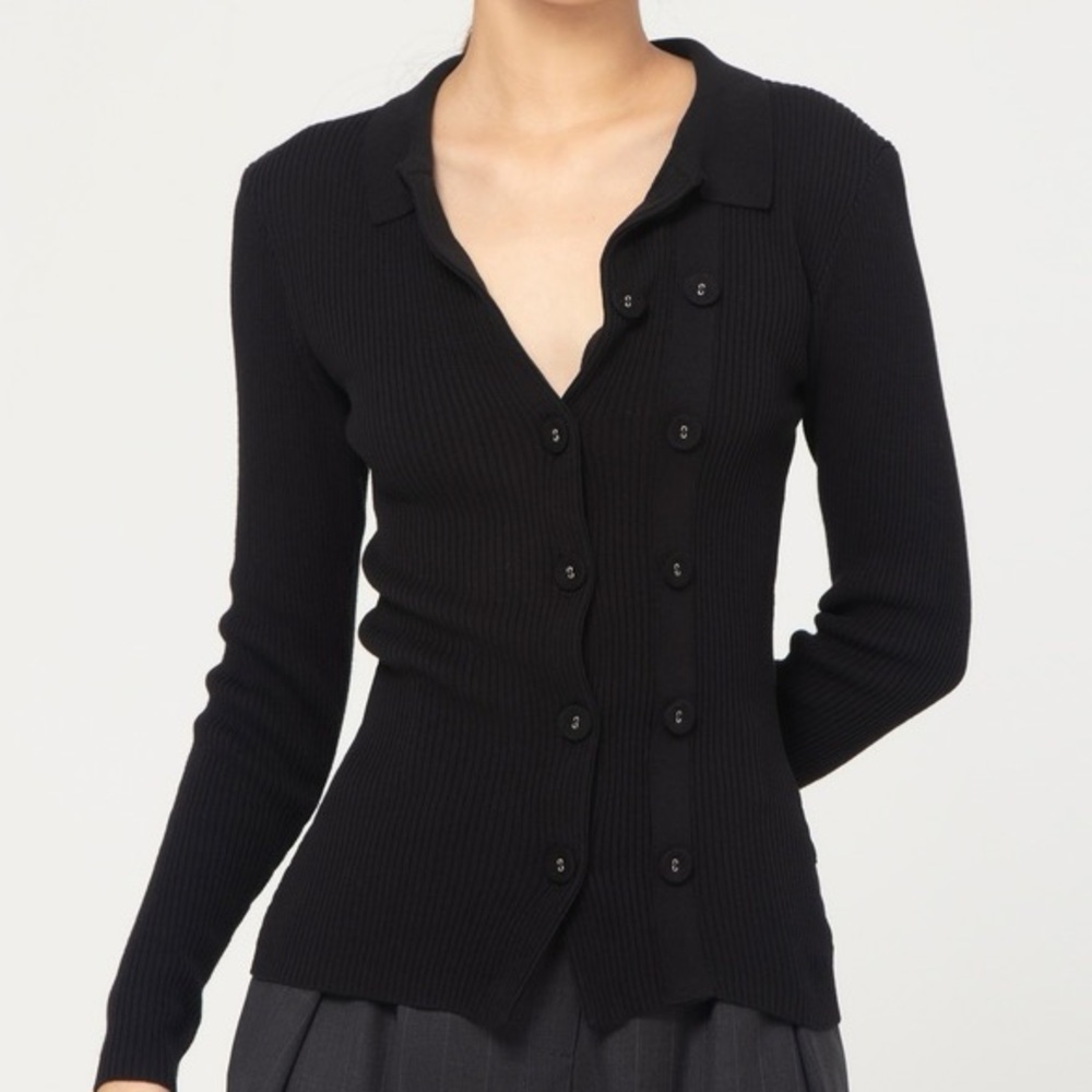 Christopher Esber Black Double Button Ribbed Card… - image 1